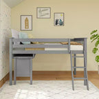 Letto a soppalco singolo Max & Lily in legno massello, con scrivania estraibile e scaletta per bambini