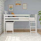 Letto a soppalco singolo Max & Lily in legno massello, con scrivania estraibile e scaletta per bambini