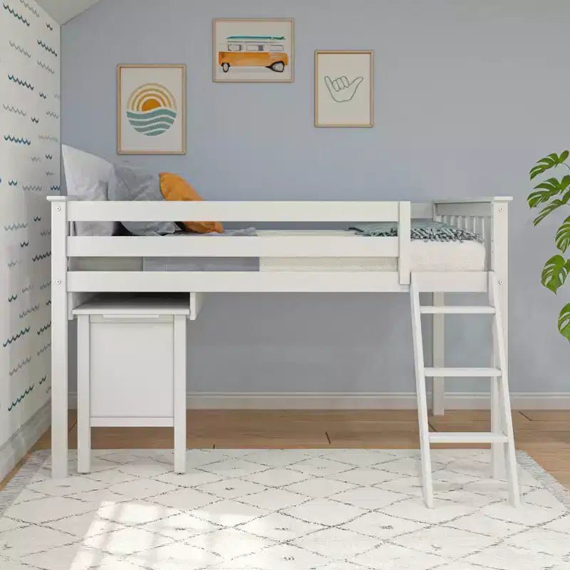 Letto a soppalco singolo Max & Lily in legno massello, con scrivania estraibile e scaletta per bambini