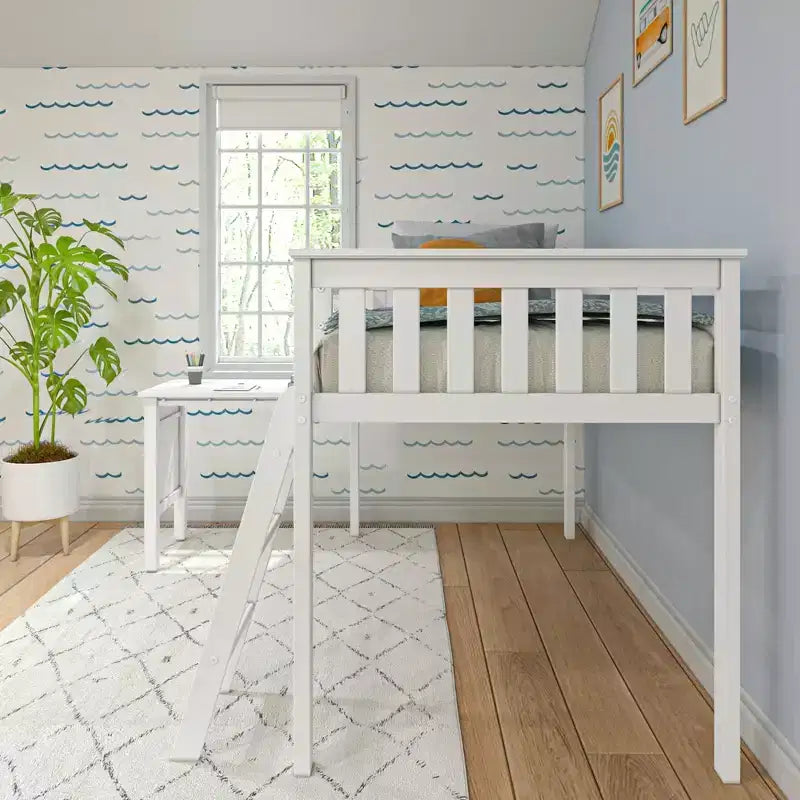 Letto a soppalco singolo Max & Lily in legno massello, con scrivania estraibile e scaletta per bambini