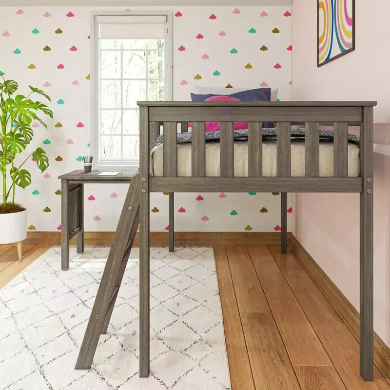 Letto a soppalco singolo Max & Lily in legno massello, con scrivania estraibile e scaletta per bambini