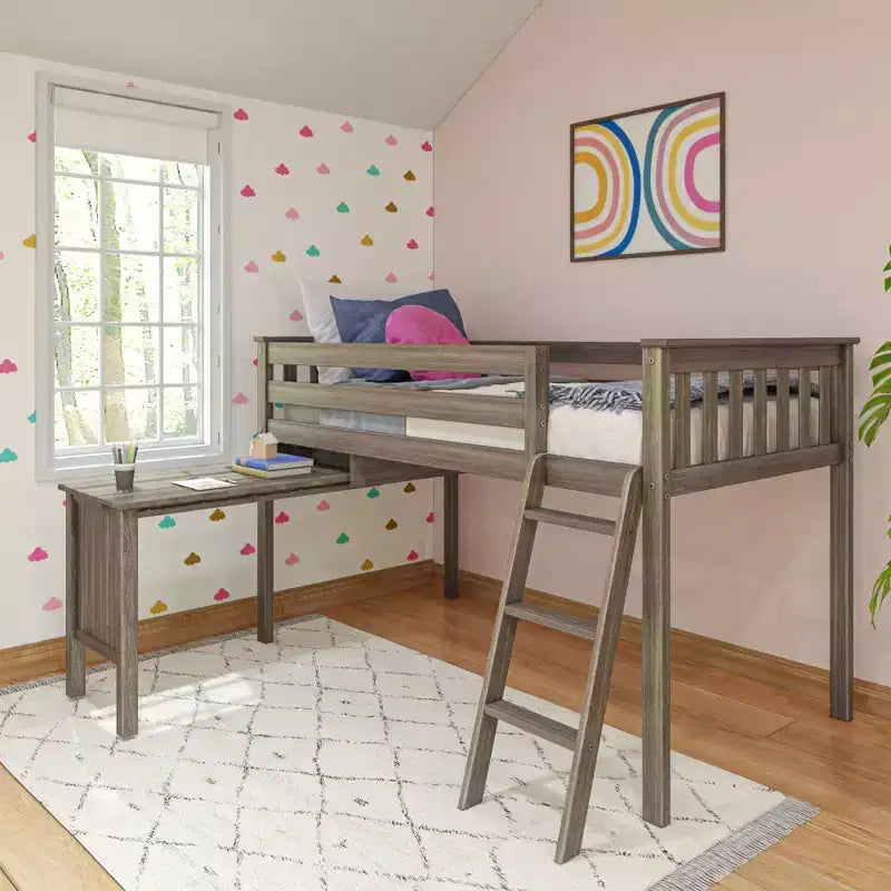 Max & Lily Solid Wood Twin Loft Bed, Loft Bed with Pull Out Desk and Ladder for Kids