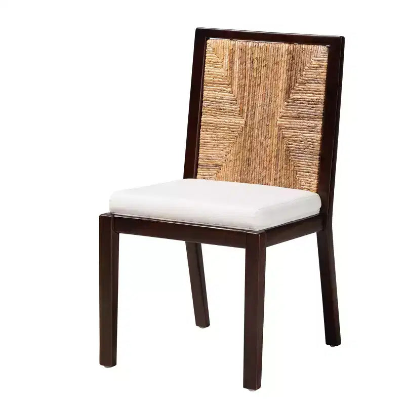 Sedia da pranzo Bali & Pari Joana moderna bohémien in legno di mogano marrone scuro e paglia di mare naturale