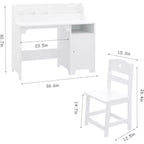 Garvee Set Scrivania e Sedia per Bambini, Scrivania da Studio per Bambini con Ripiani, Mobile Contenitore, Tavolo da Studio in Legno per Bambini, Bianco
