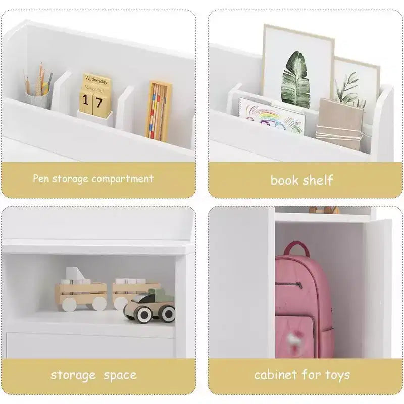 Garvee Set Scrivania e Sedia per Bambini, Scrivania da Studio per Bambini con Ripiani, Mobile Contenitore, Tavolo da Studio in Legno per Bambini, Bianco