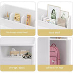 Garvee Set Scrivania e Sedia per Bambini, Scrivania da Studio per Bambini con Ripiani, Mobile Contenitore, Tavolo da Studio in Legno per Bambini, Bianco