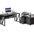 Lantine 55 Computer Office Desk with 2-drawer Mobile File Cabinet, Modern L-shaped Executive Desk with Storage Shelves for Home Office