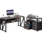 Lantine 55 Computer Office Desk with 2-drawer Mobile File Cabinet, Modern L-shaped Executive Desk with Storage Shelves for Home Office