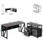 Scrivania Lantine 55 per computer con cassettiera mobile a 2 cassetti, scrivania direzionale moderna a L con ripiani portaoggetti per l'ufficio domestico