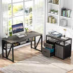 Scrivania Lantine 55 per computer con cassettiera mobile a 2 cassetti, scrivania direzionale moderna a L con ripiani portaoggetti per l'ufficio domestico