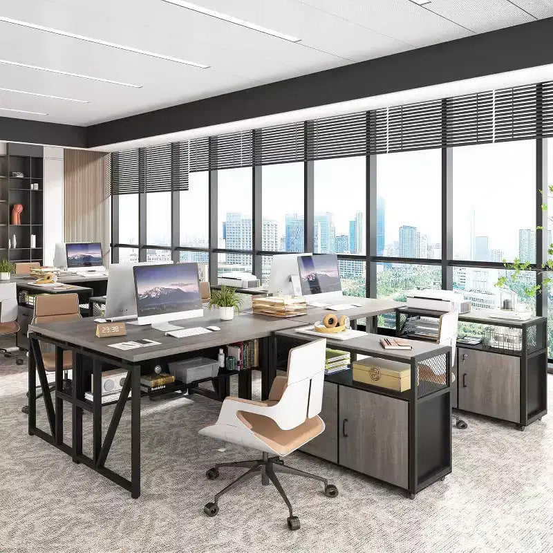 Scrivania Lantine 55 per computer con cassettiera mobile a 2 cassetti, scrivania direzionale moderna a L con ripiani portaoggetti per l'ufficio domestico