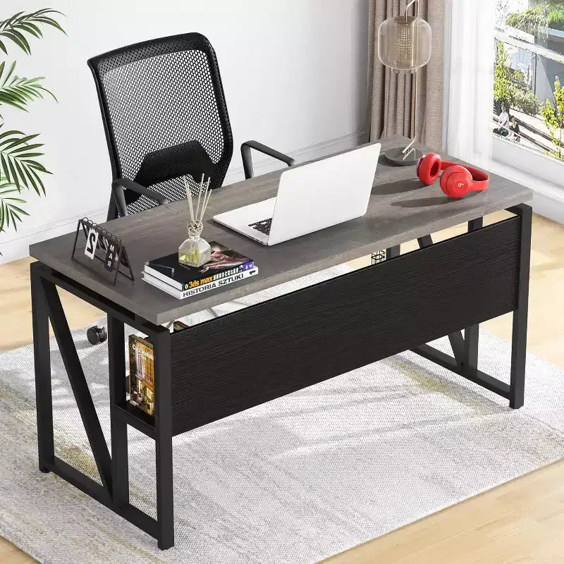 Scrivania Lantine 55 per computer con cassettiera mobile a 2 cassetti, scrivania direzionale moderna a L con ripiani portaoggetti per l'ufficio domestico