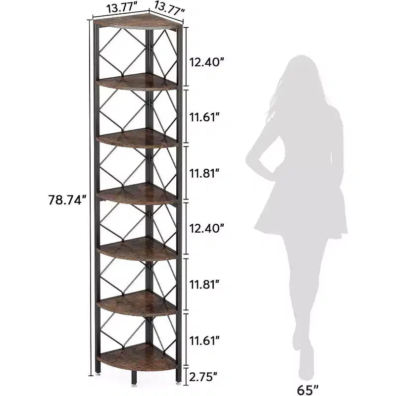Libreria ad Angolo Industriale Lantine a 7 Ripiani, Scaffale Stretto Molto Alto 78.7, Scaffale in Legno per Casa e Ufficio