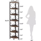Libreria ad Angolo Industriale Lantine a 7 Ripiani, Scaffale Stretto Molto Alto 78.7, Scaffale in Legno per Casa e Ufficio