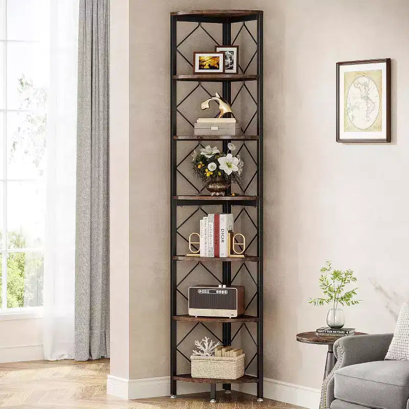 Libreria ad Angolo Industriale Lantine a 7 Ripiani, Scaffale Stretto Molto Alto 78.7, Scaffale in Legno per Casa e Ufficio