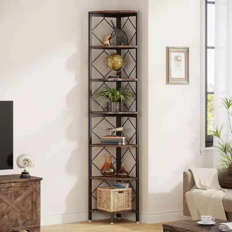 Libreria ad Angolo Industriale Lantine a 7 Ripiani, Scaffale Stretto Molto Alto 78.7, Scaffale in Legno per Casa e Ufficio