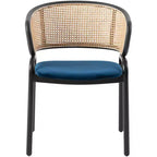 LeisureMod Ervilla Set di 4 Sedie da Pranzo con Schienale in Vimini e Sedile in Pelle, Struttura in Acciaio Nero, per Cucina Interna Moderna, Sala da Pranzo, Posti a Sedere al Tavolo