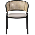 LeisureMod Ervilla Set di 4 Sedie da Pranzo con Schienale in Vimini e Sedile in Pelle, Struttura in Acciaio Nero, per Cucina Interna Moderna, Sala da Pranzo, Posti a Sedere al Tavolo