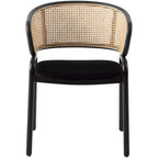 LeisureMod Ervilla Set di 4 Sedie da Pranzo con Schienale in Vimini e Sedile in Pelle, Struttura in Acciaio Nero, per Cucina Interna Moderna, Sala da Pranzo, Posti a Sedere al Tavolo