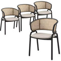LeisureMod Ervilla Set of 4 Wicker Back Dining Chairs with Leather Seat and Black Steel Frame, Modern Indoor Kitchen, Dining Room, Table Seating
