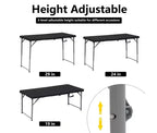 Tavolo pieghevole portatile da 120 cm, in HDPE, per interni ed esterni, gambe in acciaio verniciato a polvere, 6 posti, nero