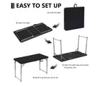 Tavolo pieghevole portatile da 120 cm, in HDPE, per interni ed esterni, gambe in acciaio verniciato a polvere, 6 posti, nero