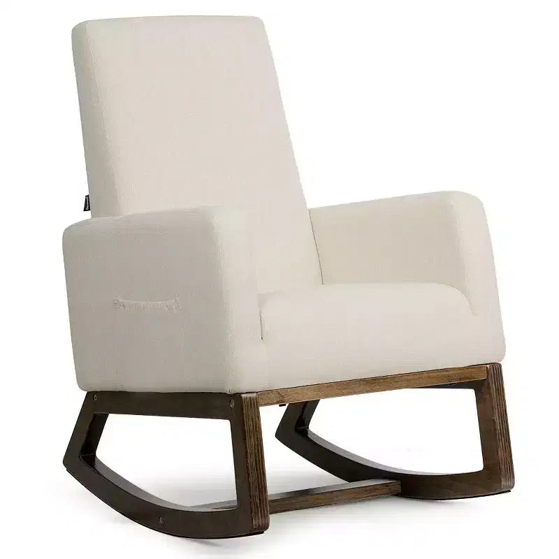Costway Sedia a dondolo imbottita in tessuto stile retrò Mid Century, Poltrona moderna Beige\Grigio