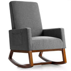 Costway Sedia a dondolo imbottita in tessuto stile retrò Mid Century, Poltrona moderna Beige\Grigio