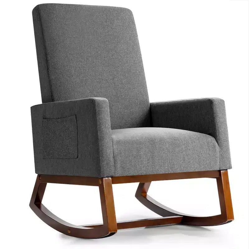 Costway Sedia a dondolo imbottita in tessuto stile retrò Mid Century, Poltrona moderna Beige\Grigio