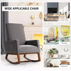 Costway Sedia a dondolo imbottita in tessuto stile retrò Mid Century, Poltrona moderna Beige\Grigio