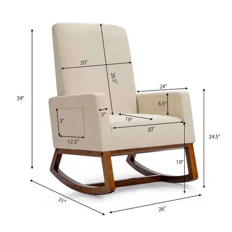 Costway Sedia a dondolo imbottita in tessuto stile retrò Mid Century, Poltrona moderna Beige\Grigio