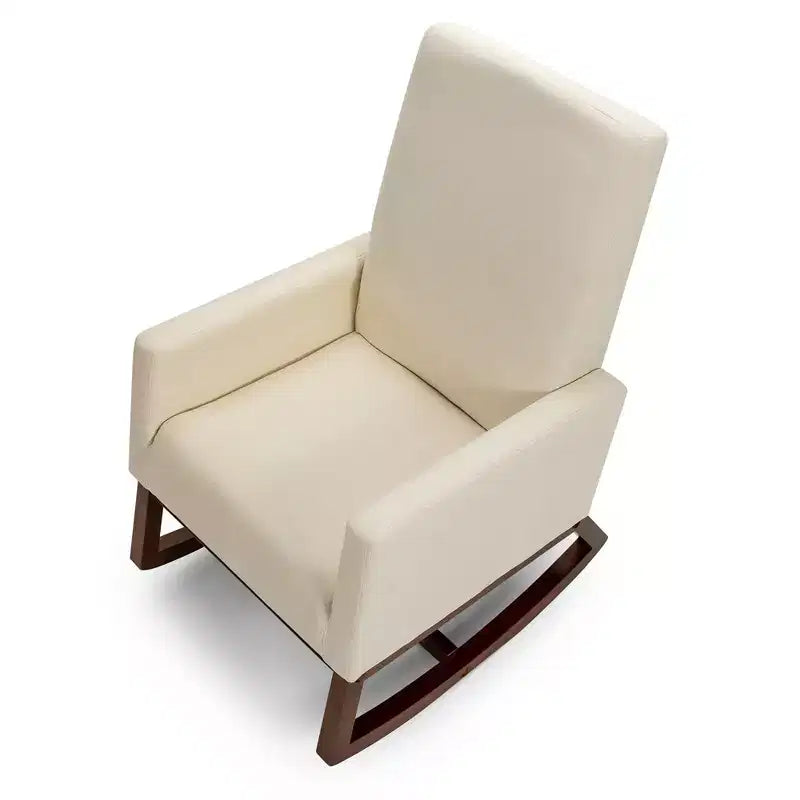 Costway Sedia a dondolo imbottita in tessuto stile retrò Mid Century, Poltrona moderna Beige\Grigio