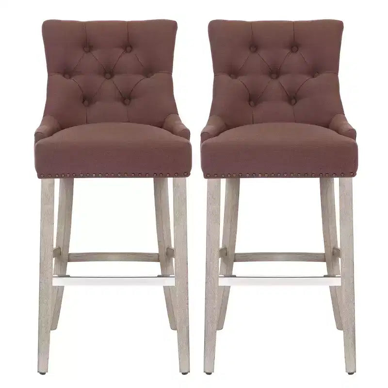 WestinTrends 29 Linen Tufted Buttons Upholstered Wingback Bar Stool (Set of 2), Brown