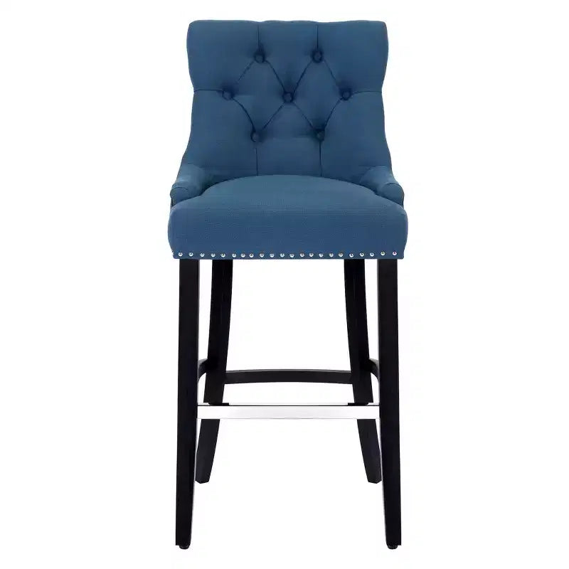 WestinTrends 29 Linen Fabric Tufted Buttons Upholstered Wingback Bar Stool, Tea