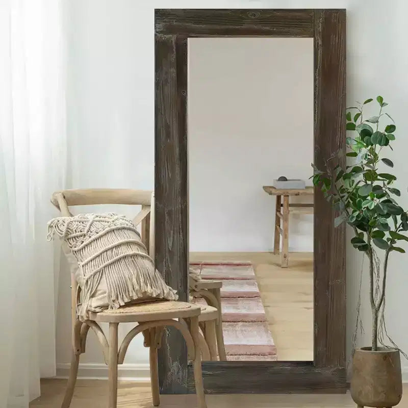 Dovelina Vintage Full-Length Tempered Mirror with Solid Wood Carved and Back Hooks