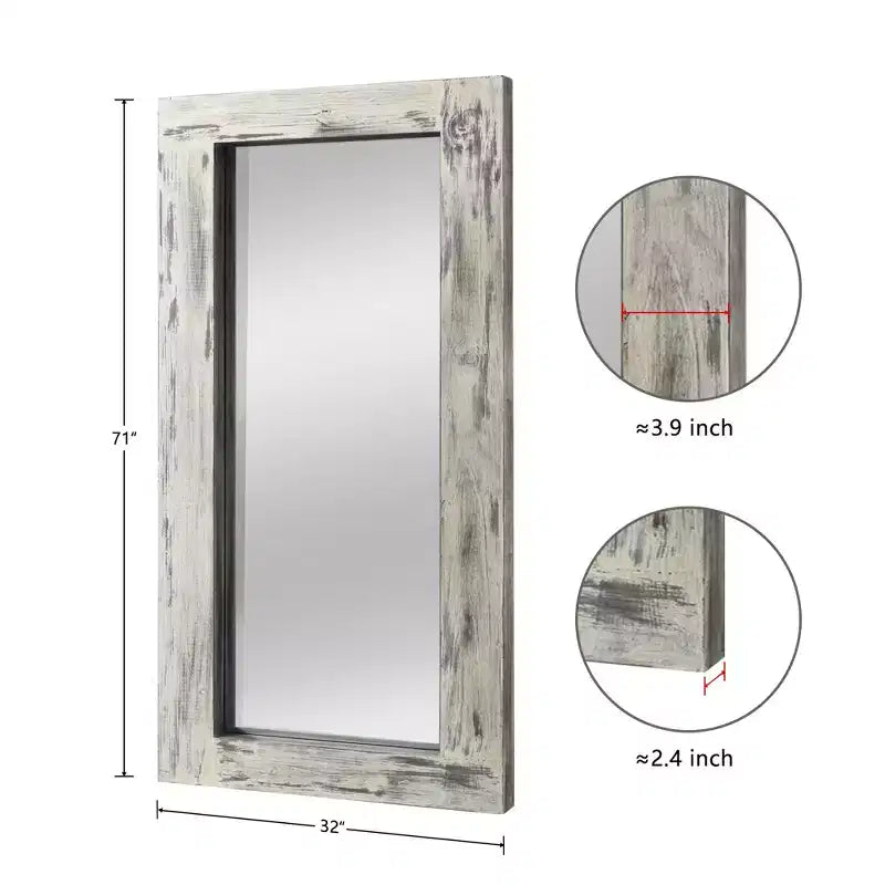 Specchio Dovelina Vintage a tutta lunghezza temperato con cornice in legno massello intagliato e ganci posteriori