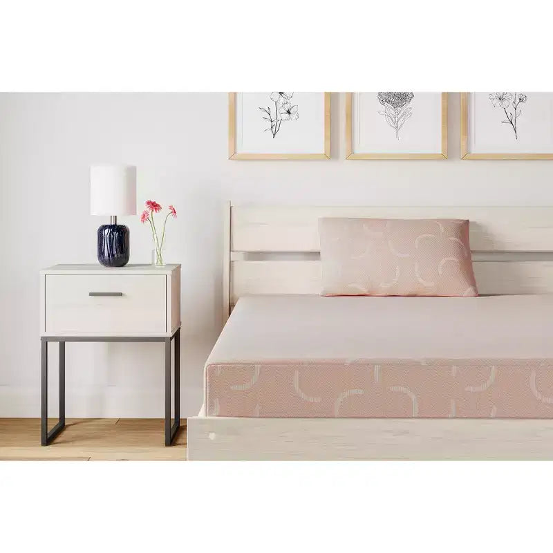 Signature Design by Ashley iKidz Materasso in Memory Foam Rigido da 7 Pollici con Rivestimento in Maglia Elasticizzata e Cuscino Incluso, Corallo