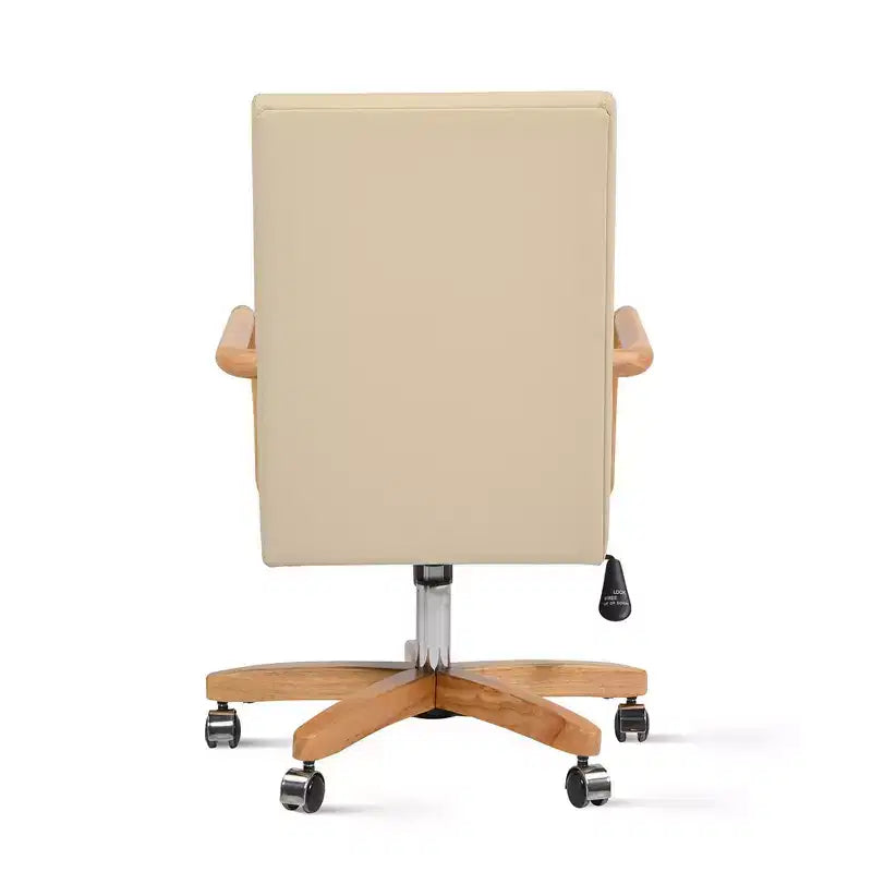 Sedia Direzionale Dumont Modern Farmhouse High Back per Ufficio Domestico, Pelle Beige Crema Neutro e Legno Naturale
