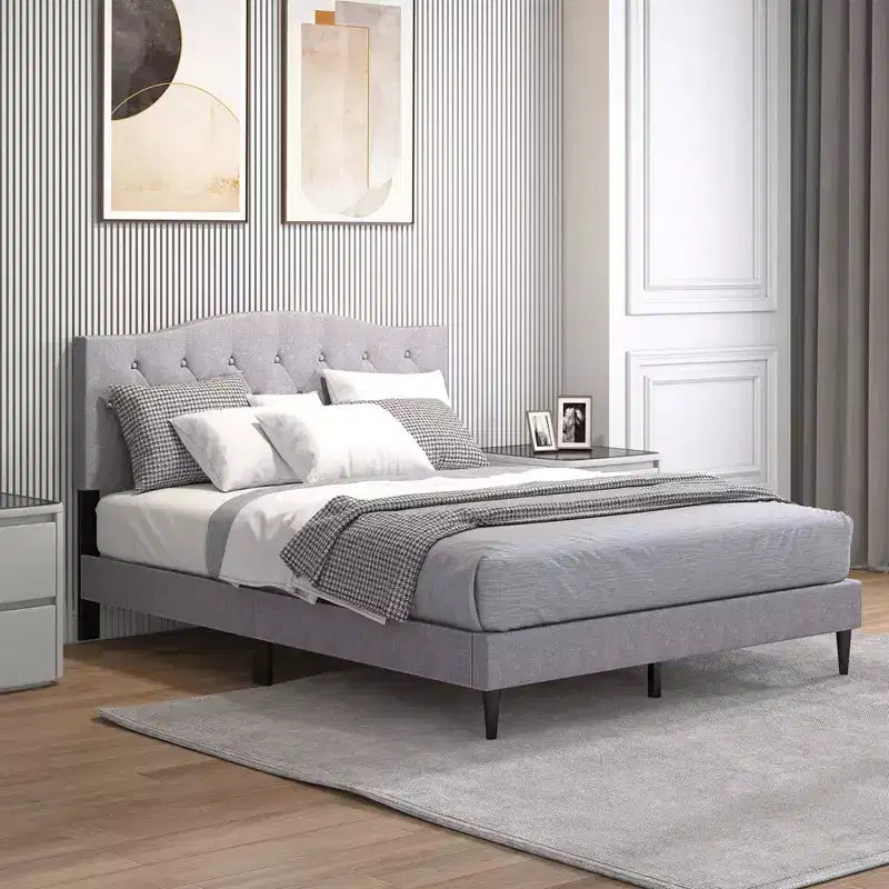 Costway Letto matrimoniale imbottito con piattaforma, Struttura letto in lino con testiera trapuntata a bottoni