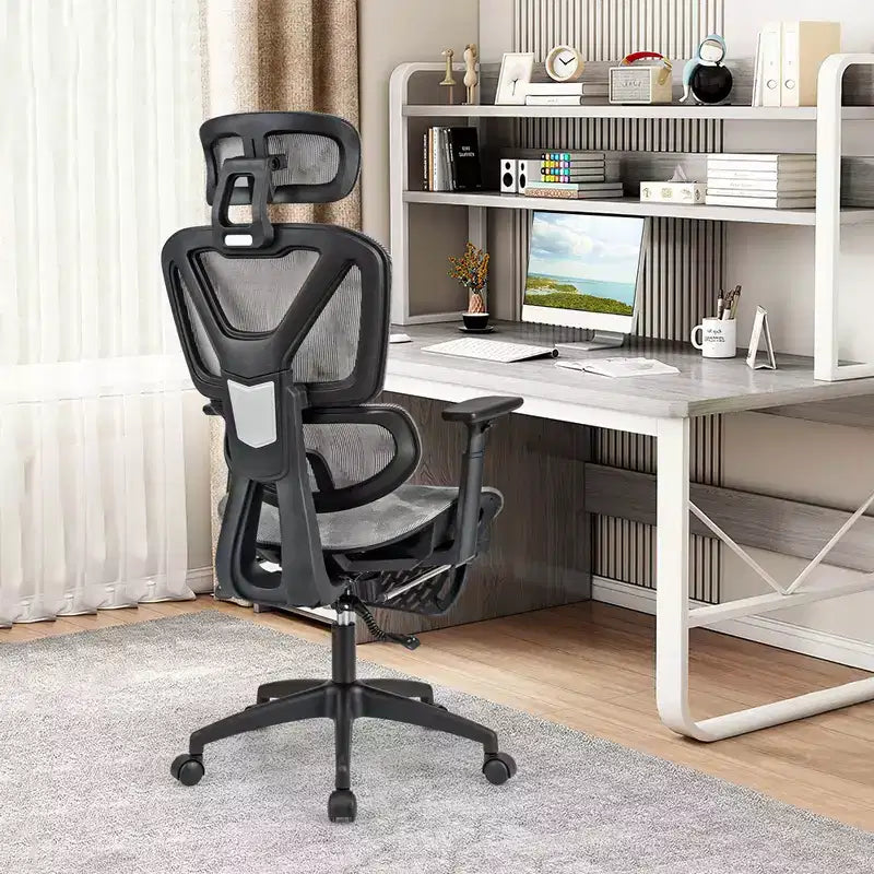Sedia da ufficio in rete Costway Sedia direzionale con schienale inclinabile da 90-120° Supporto lombare