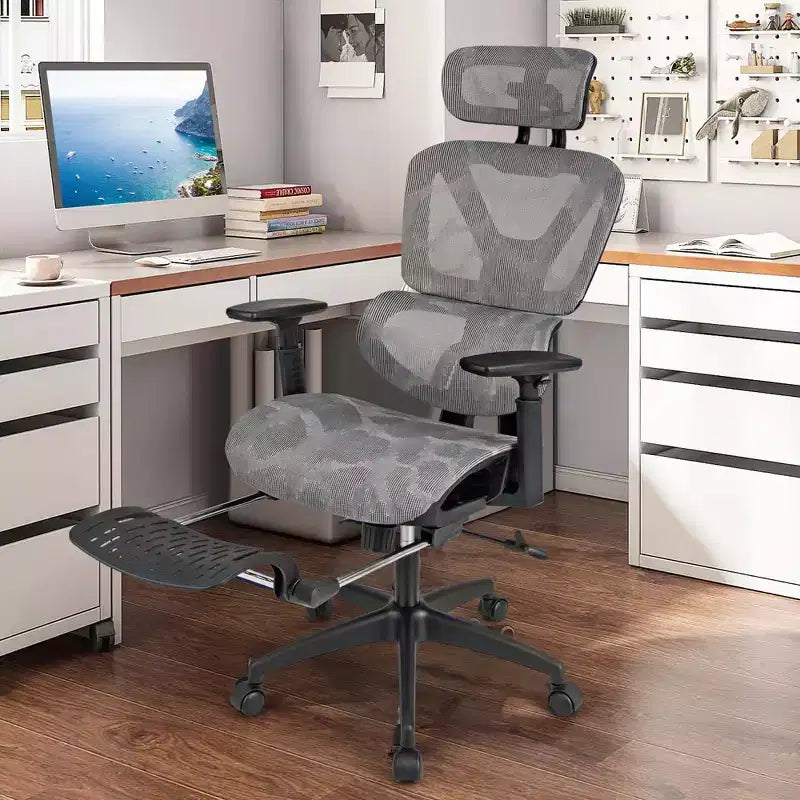 Sedia da ufficio in rete Costway Sedia direzionale con schienale inclinabile da 90-120° Supporto lombare