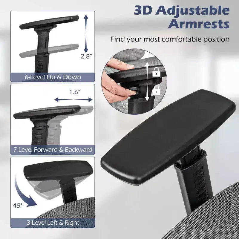 Sedia da ufficio in rete Costway Sedia direzionale con schienale inclinabile da 90-120° Supporto lombare