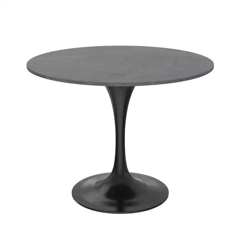 LeisureMod Verve 36 Round Dining Table - Sintered Stone Top with Modern Black Pedestal Base Accent Table for Contemporary Dining and Kitchen Room
