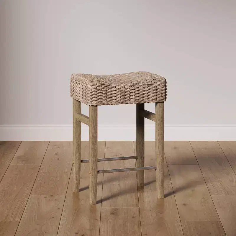 Sgabello da bar Nathan James Harvey in rattan spazzolato con tessuto in alghe marine