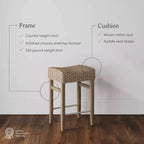 Sgabello da bar Nathan James Harvey in rattan spazzolato con tessuto in alghe marine