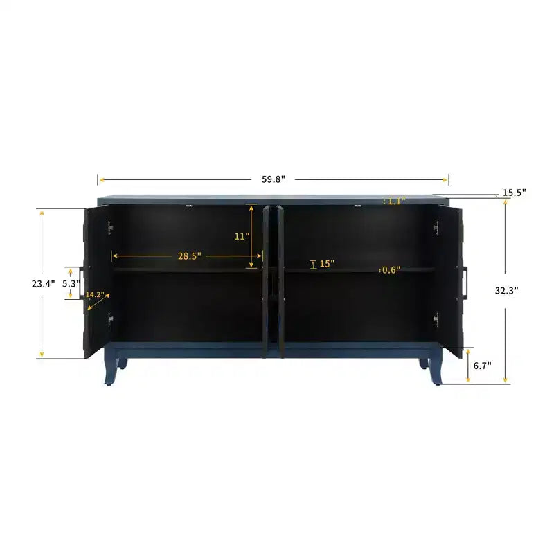 Mobile buffet da 150 cm con 4 ante, Credenza grande con ripiani regolabili, Tavolo console in legno, Mobile TV per ingresso e corridoio