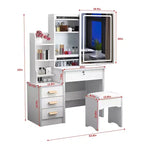 Toeletta 34,8W con 4 cassetti e sedia, specchiera con luce LED a 3 colori per il trucco, bianca 4W - ModernLuxe