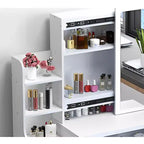 Toeletta 34,8W con 4 cassetti e sedia, specchiera con luce LED a 3 colori per il trucco, bianca 4W - ModernLuxe