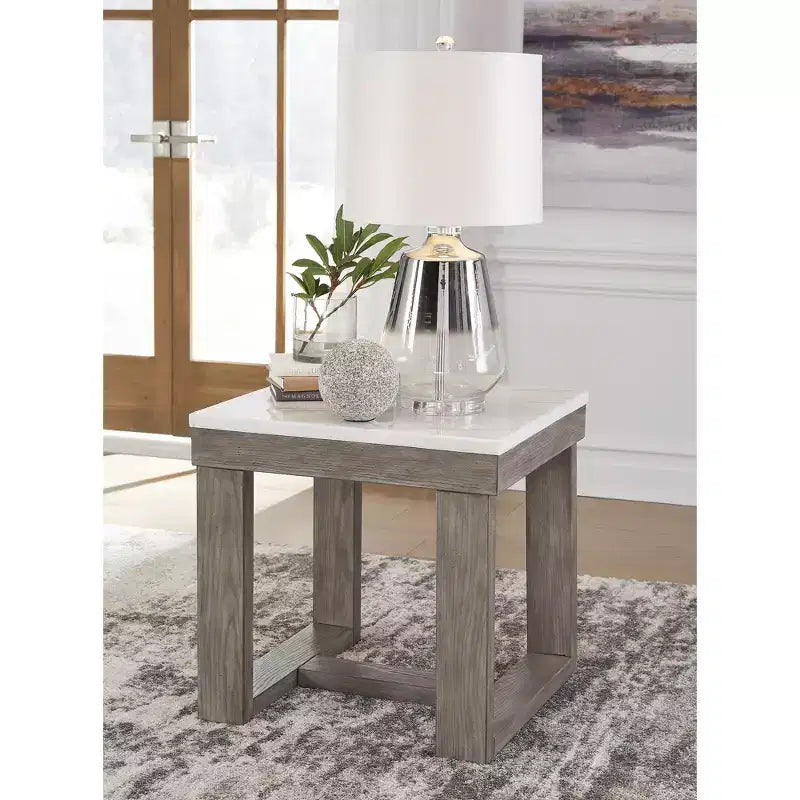 Signature Design by Ashley Loyaska Tavolino casual con piano in marmo bianco, Marrone chiaro e marmo bianco