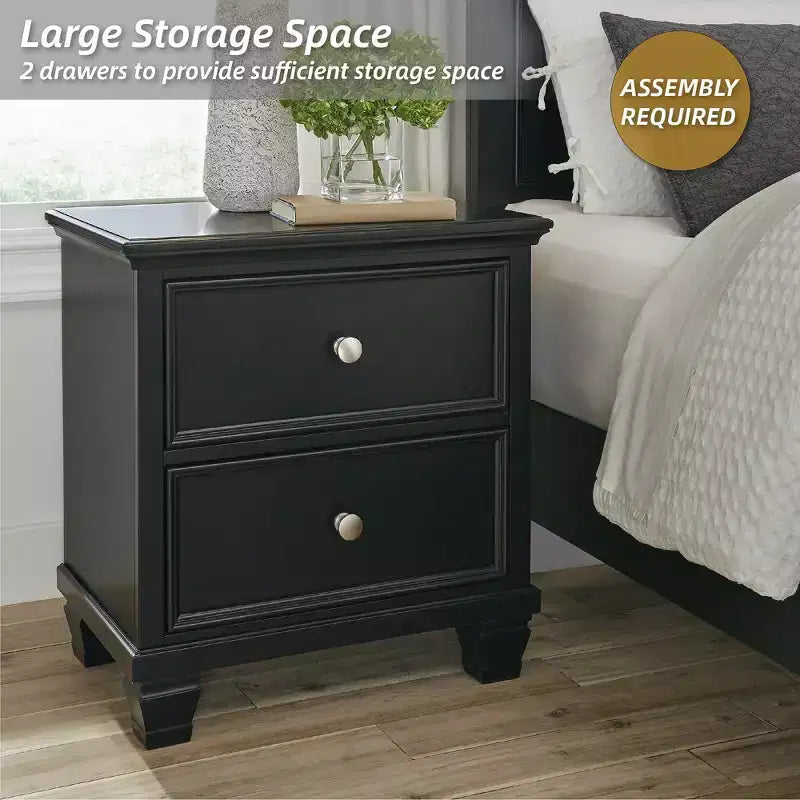 Signature Design by Ashley Lanolee Comodino Classico a 2 Cassetti per Camera da Letto, Nero